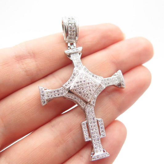 925 Sterling Silver Pave C Z Religious Cross Pendant