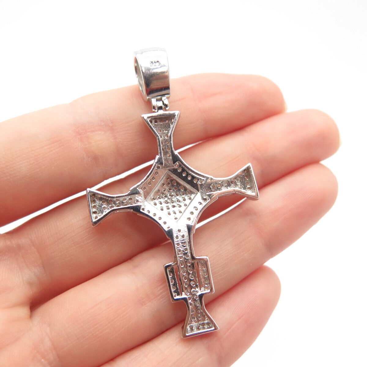 925 Sterling Silver Pave C Z Religious Cross Pendant