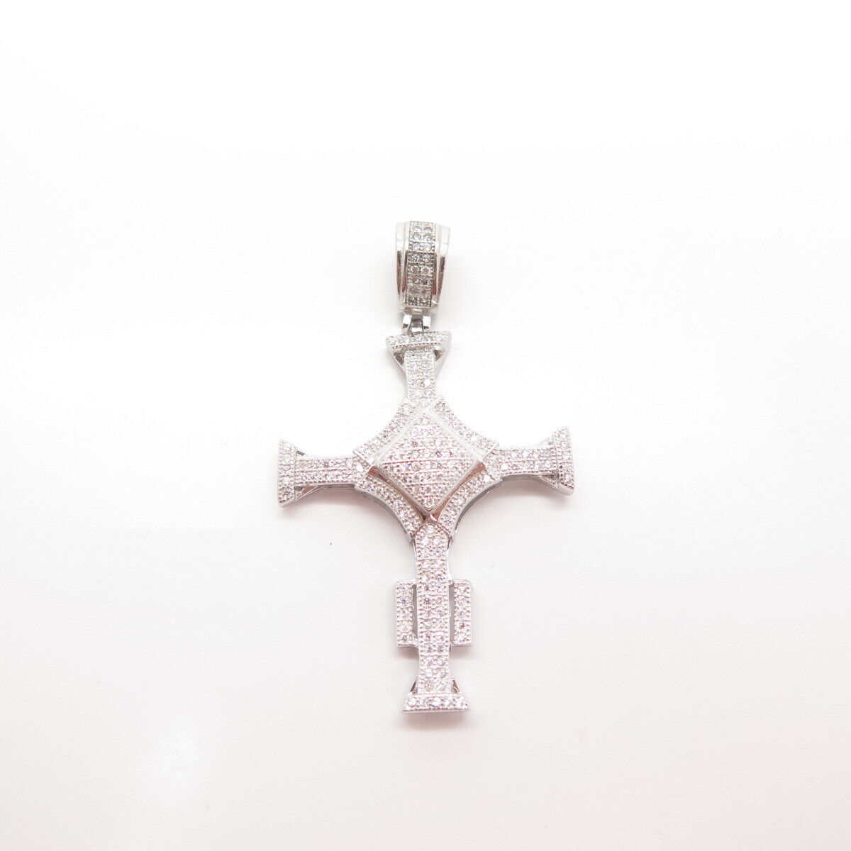 925 Sterling Silver Pave C Z Religious Cross Pendant