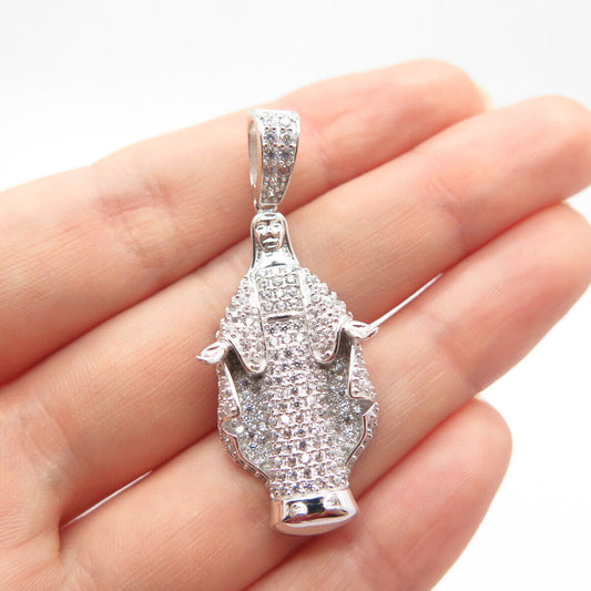 925 Sterling Silver C Z Virgin Mary Religious Pendant