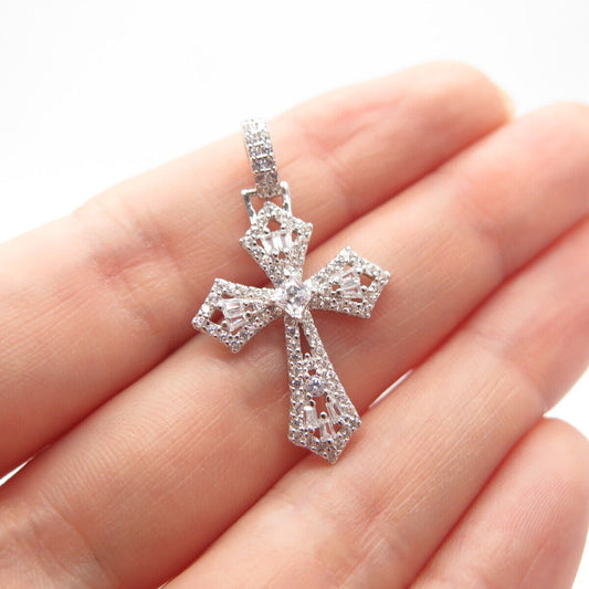 925 Sterling Silver C Z Cutout Religious Cross Pendant