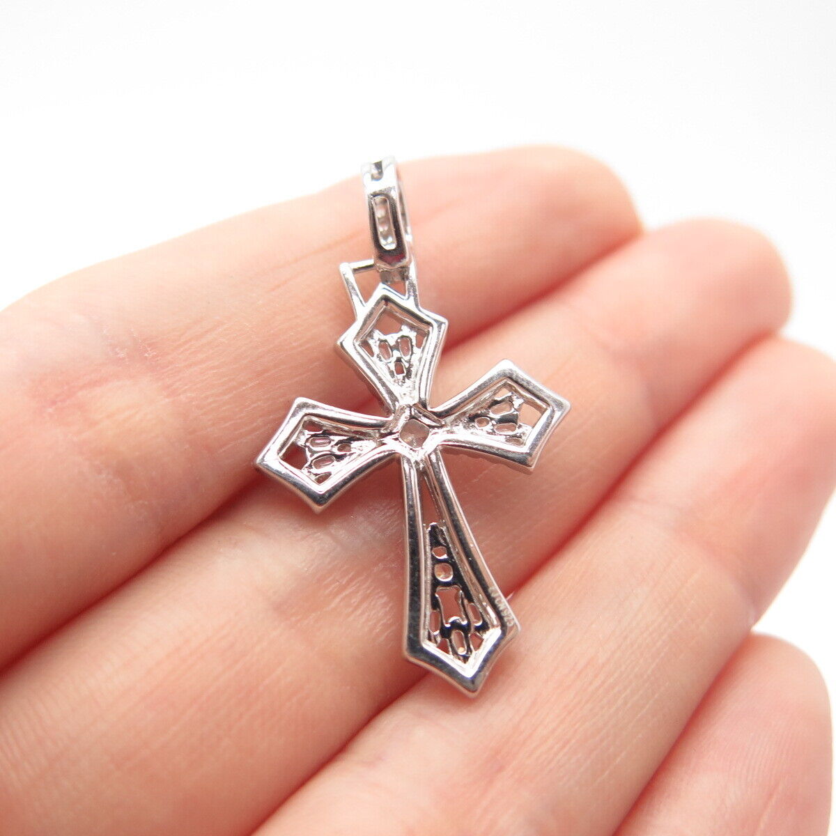 925 Sterling Silver C Z Cutout Religious Cross Pendant