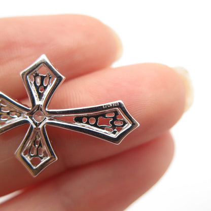 925 Sterling Silver C Z Cutout Religious Cross Pendant