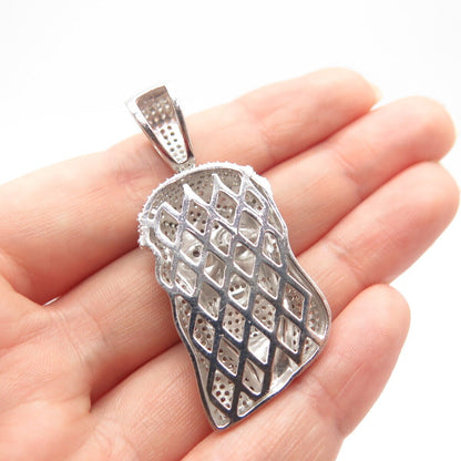 925 Sterling Silver Pave C Z Jesus Religious Cross Pendant