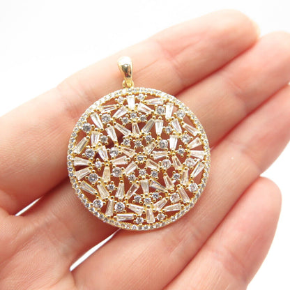 925 Sterling Silver Gold Plated C Z Nugget Round  Pendant