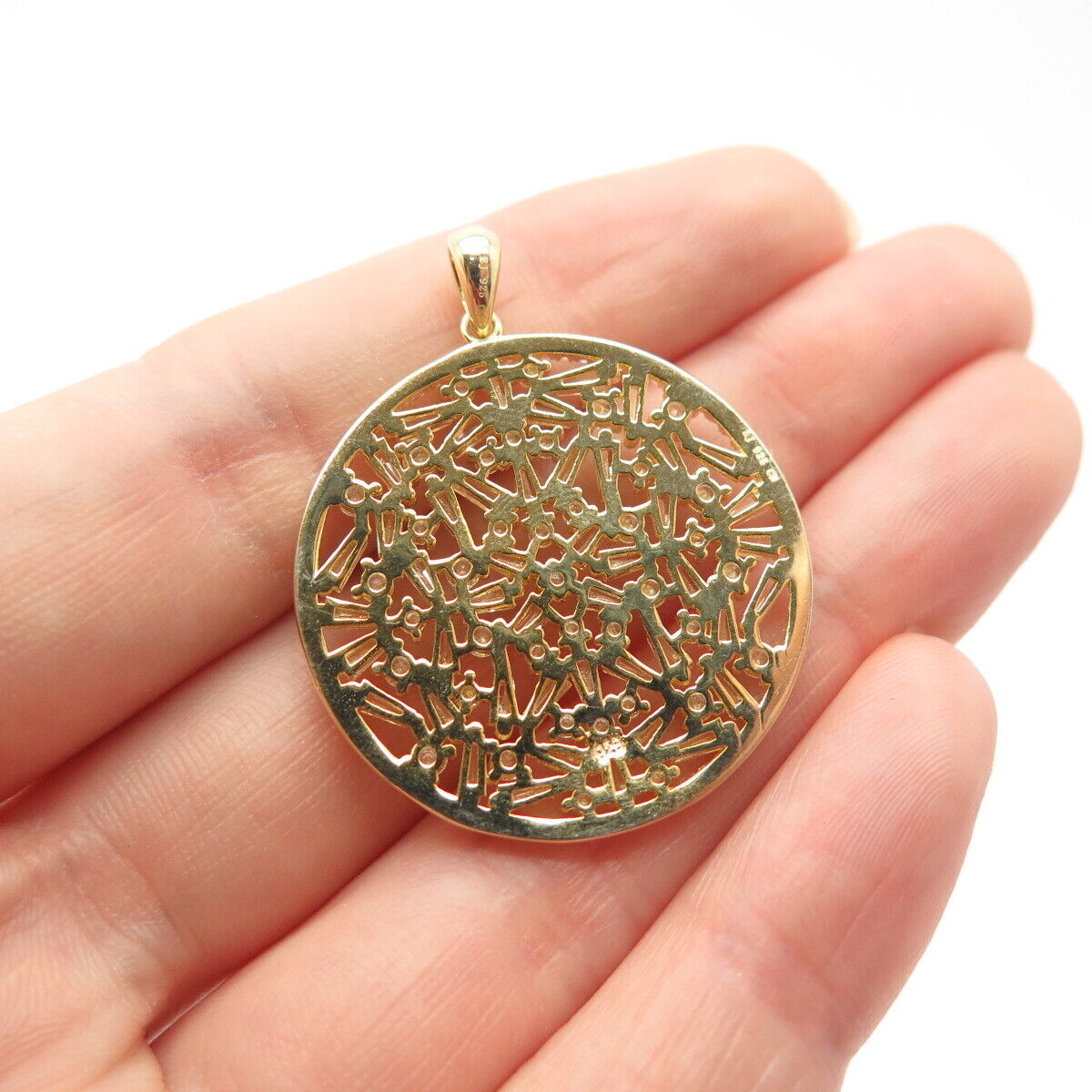 925 Sterling Silver Gold Plated C Z Nugget Round  Pendant