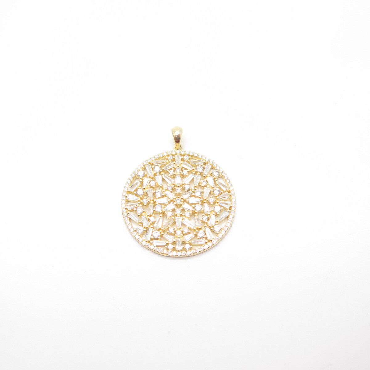 925 Sterling Silver Gold Plated C Z Nugget Round  Pendant