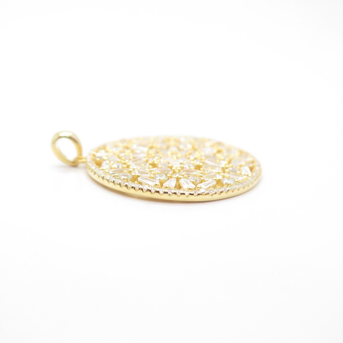 925 Sterling Silver Gold Plated C Z Nugget Round  Pendant