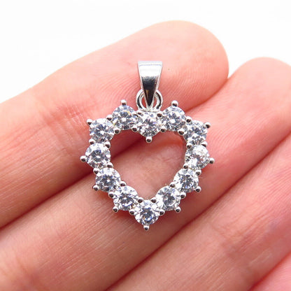 925 Sterling Silver Round-Cut C Z Open Heart Pendant