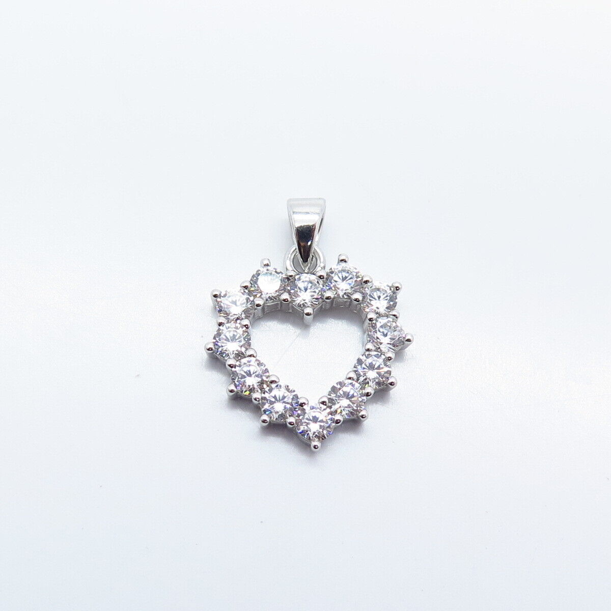 925 Sterling Silver Round-Cut C Z Open Heart Pendant