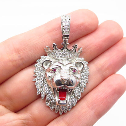 925 Sterling Silver Lab-Created Ruby C Z & Enamel Lion King Pendant