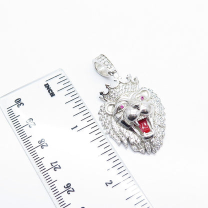 925 Sterling Silver Lab-Created Ruby C Z & Enamel Lion King Pendant