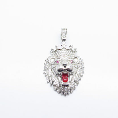 925 Sterling Silver Lab-Created Ruby C Z & Enamel Lion King Pendant