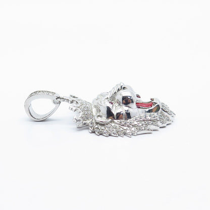 925 Sterling Silver Lab-Created Ruby C Z & Enamel Lion King Pendant