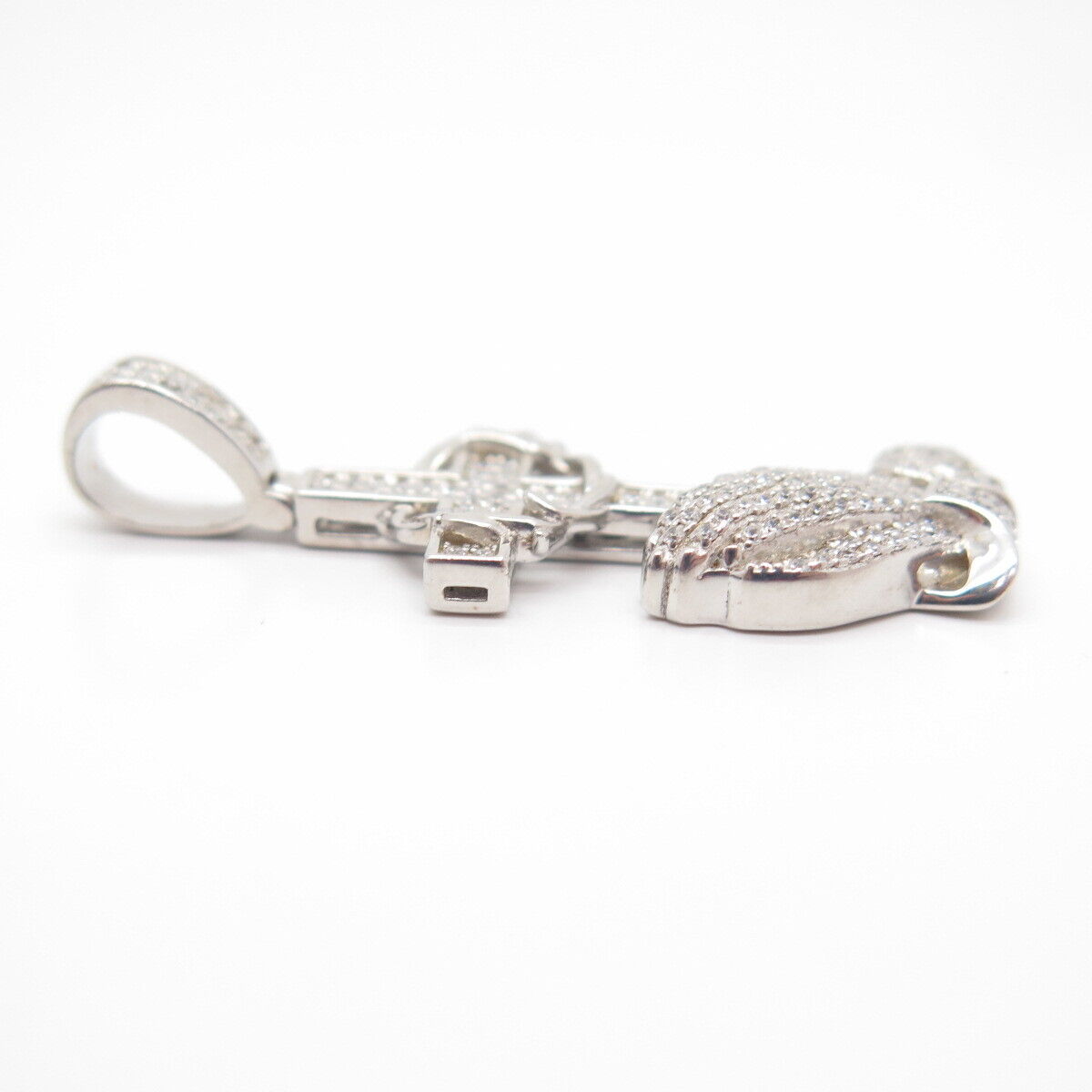 925 Sterling Silver Pave C Z Cross & Hands In Prayer Pendant