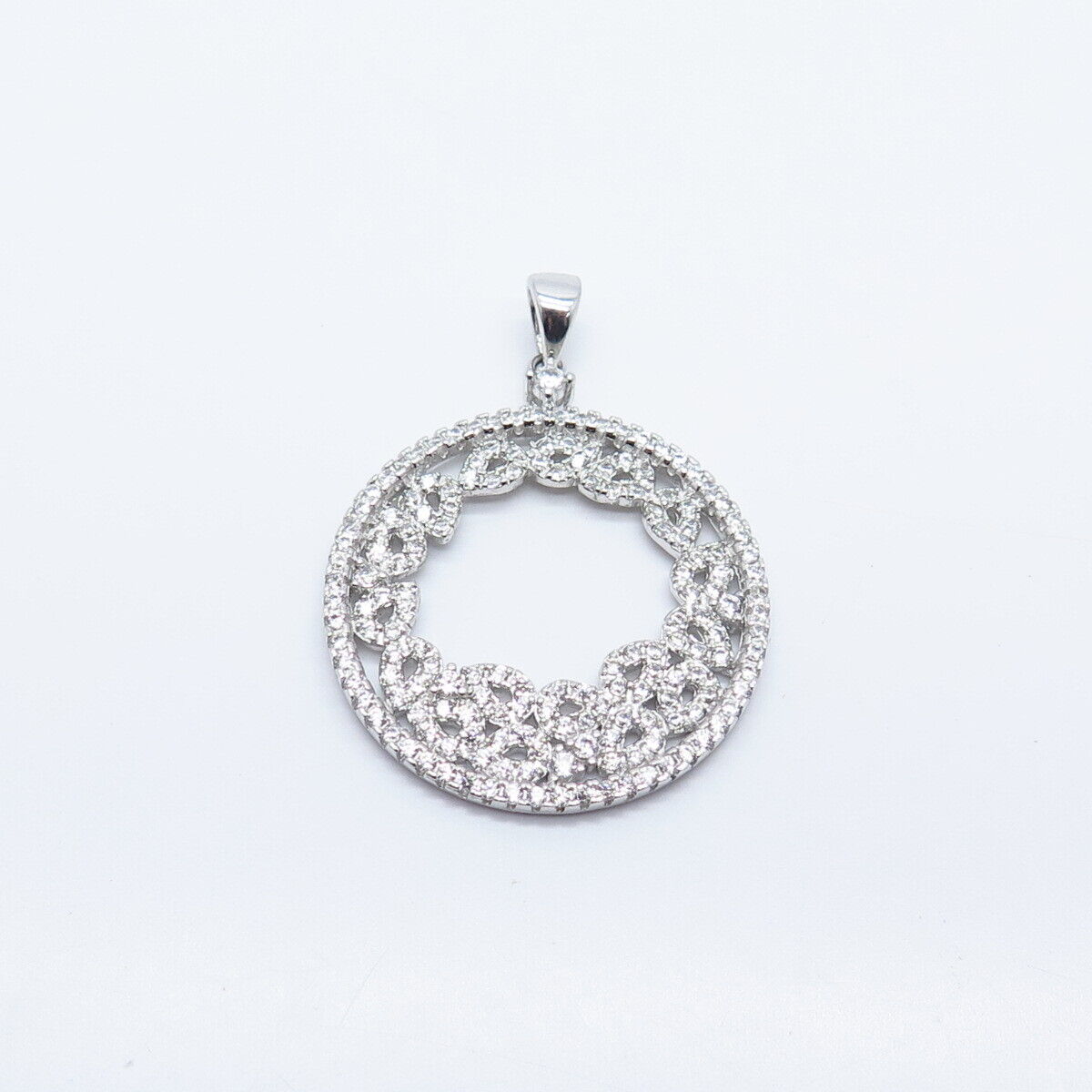 925 Sterling Silver C Z Open Circle Pendant