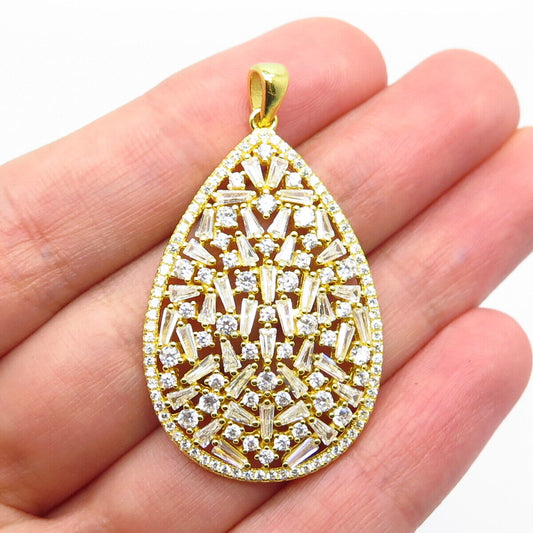 925 Sterling Silver Gold Plated C Z Nugget Teardrop Pendant