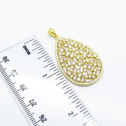 925 Sterling Silver Gold Plated C Z Nugget Teardrop Pendant