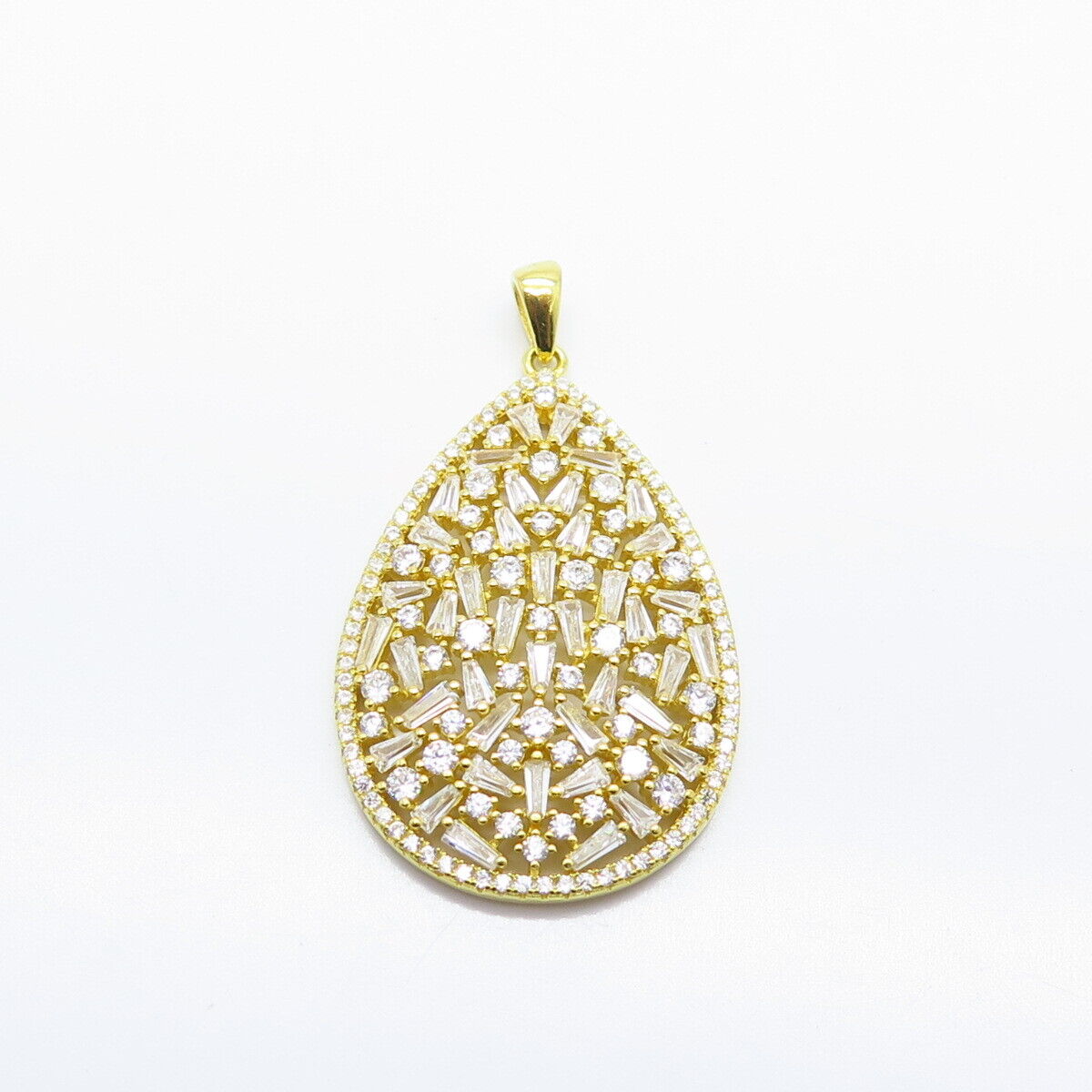 925 Sterling Silver Gold Plated C Z Nugget Teardrop Pendant