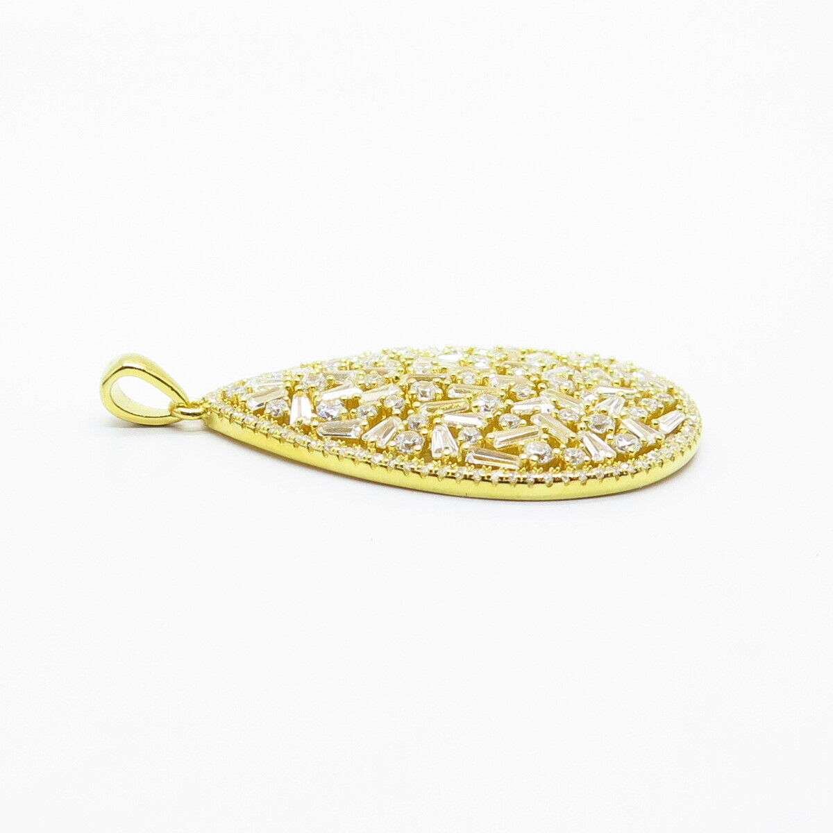 925 Sterling Silver Gold Plated C Z Nugget Teardrop Pendant