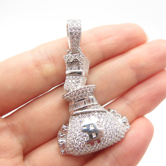 925 Sterling Silver Pave C Z Money Bag Pendant