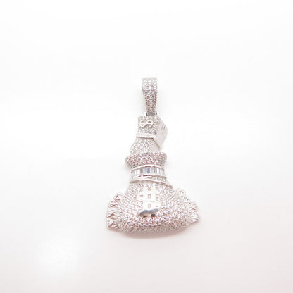 925 Sterling Silver Pave C Z Money Bag Pendant