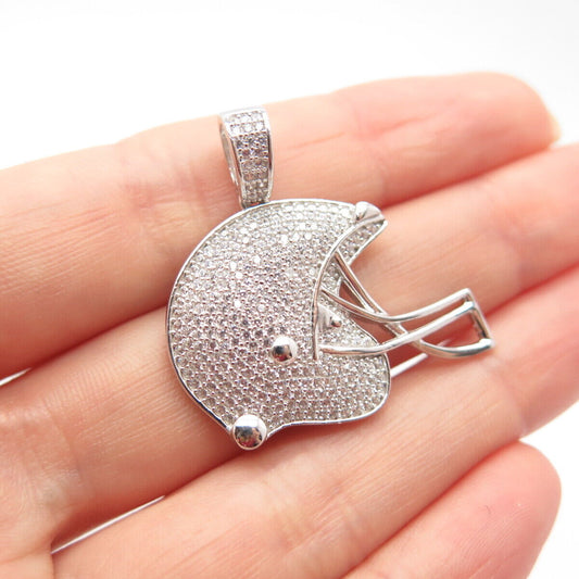 925 Sterling Silver Pave C Z Helmet Pendant