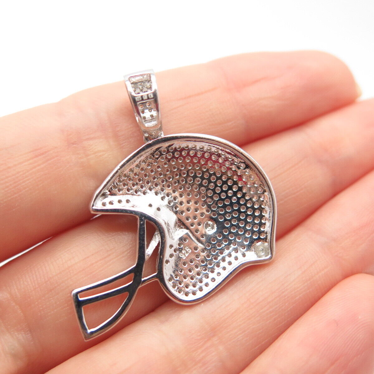 925 Sterling Silver Pave C Z Helmet Pendant