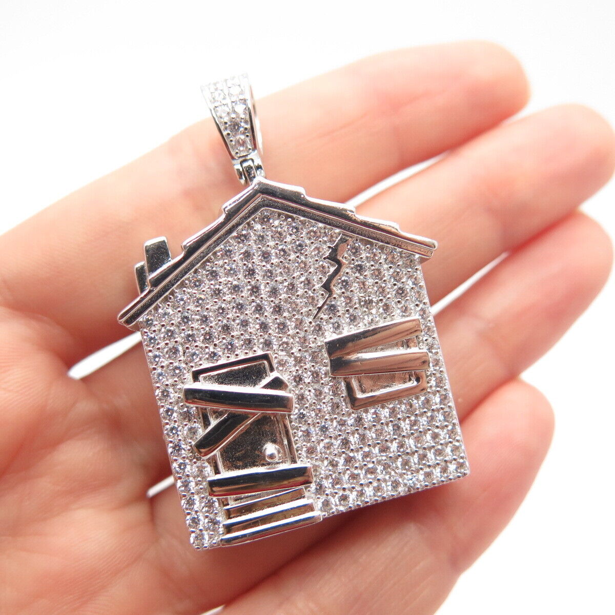 925 Sterling Silver Pave C Z House Pendant