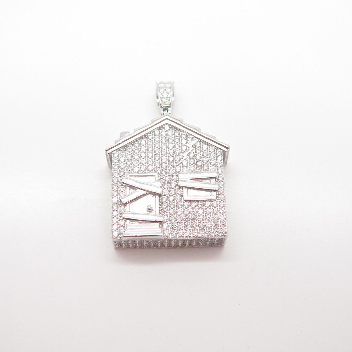 925 Sterling Silver Pave C Z House Pendant