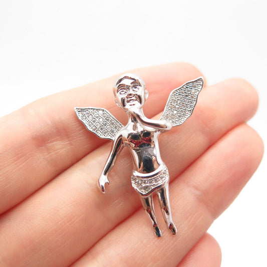 925 Sterling Silver C Z Angel Cherub Slide Pendant