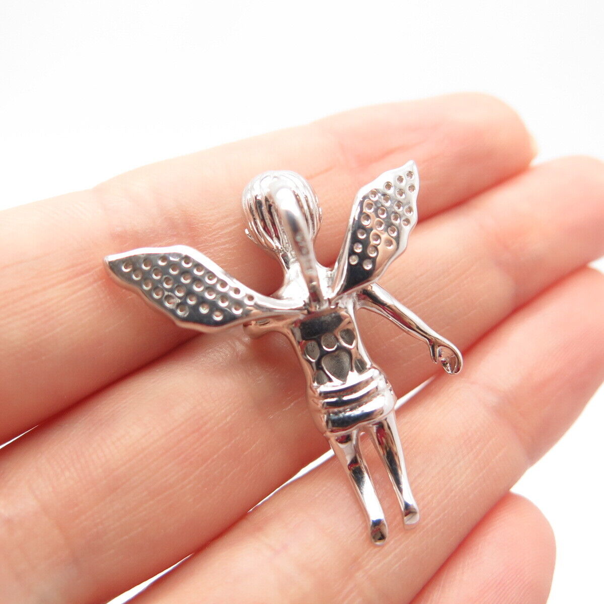 925 Sterling Silver C Z Angel Cherub Slide Pendant