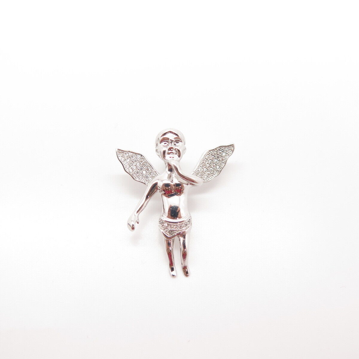 925 Sterling Silver C Z Angel Cherub Slide Pendant