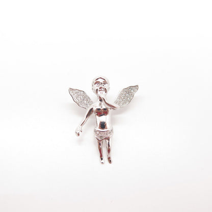 925 Sterling Silver C Z Angel Cherub Slide Pendant