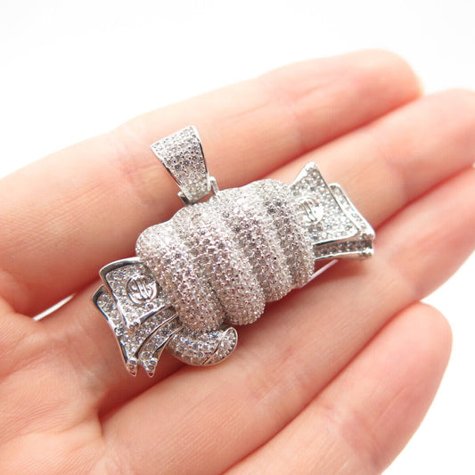925 Sterling Silver C Z Hand & Money Pendant
