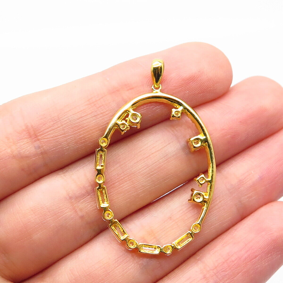 925 Sterling Silver Gold Plated C Z Open Circle Pendant