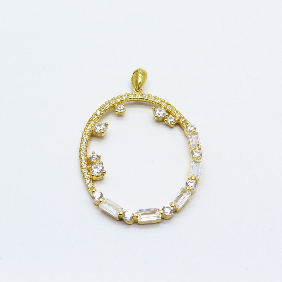 925 Sterling Silver Gold Plated C Z Open Circle Pendant