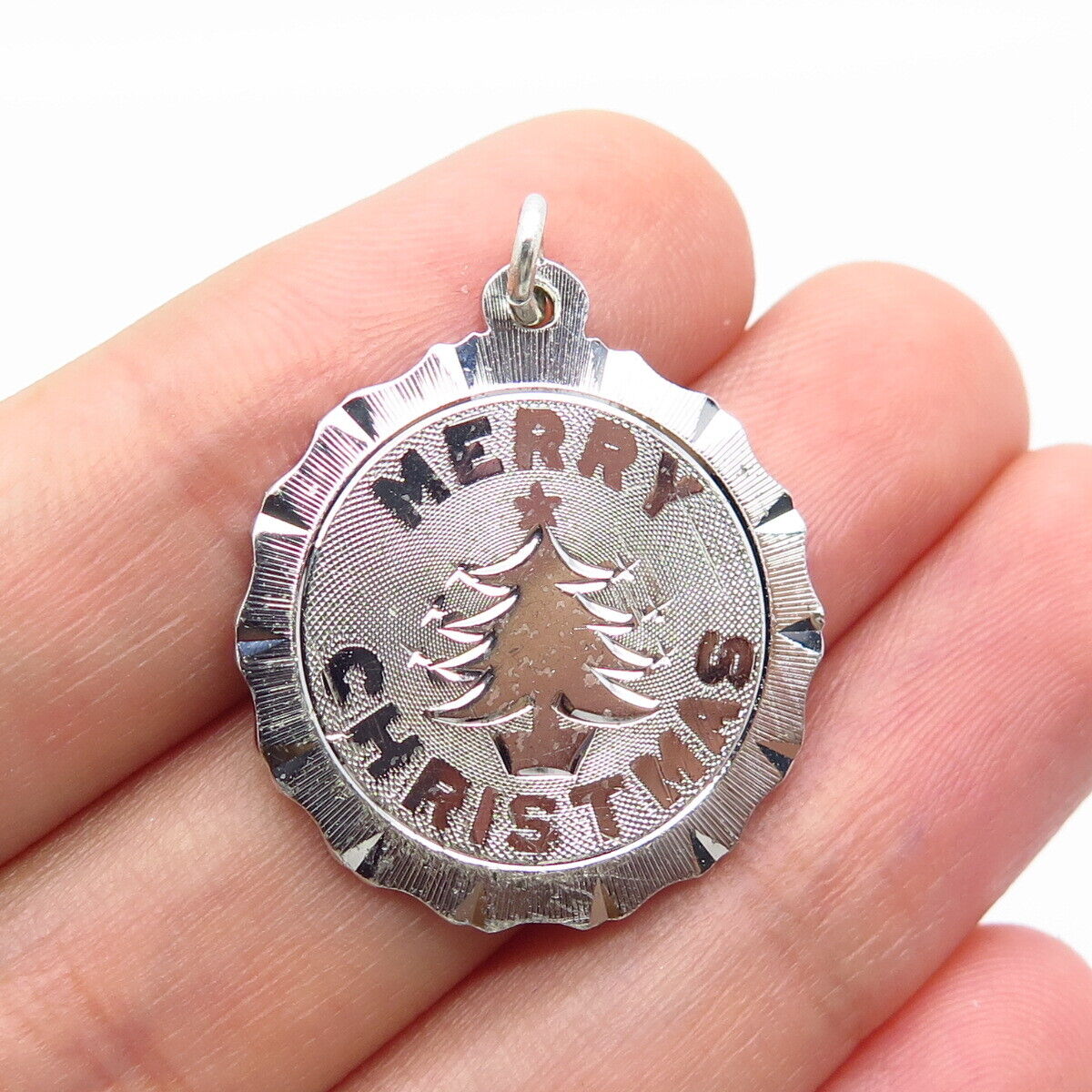 925 Sterling Silver Vintage "Merry Christmas" Charm Pendant