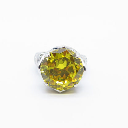 925 Sterling Silver White & Citrine-Tone C Z Ring Size 7.25