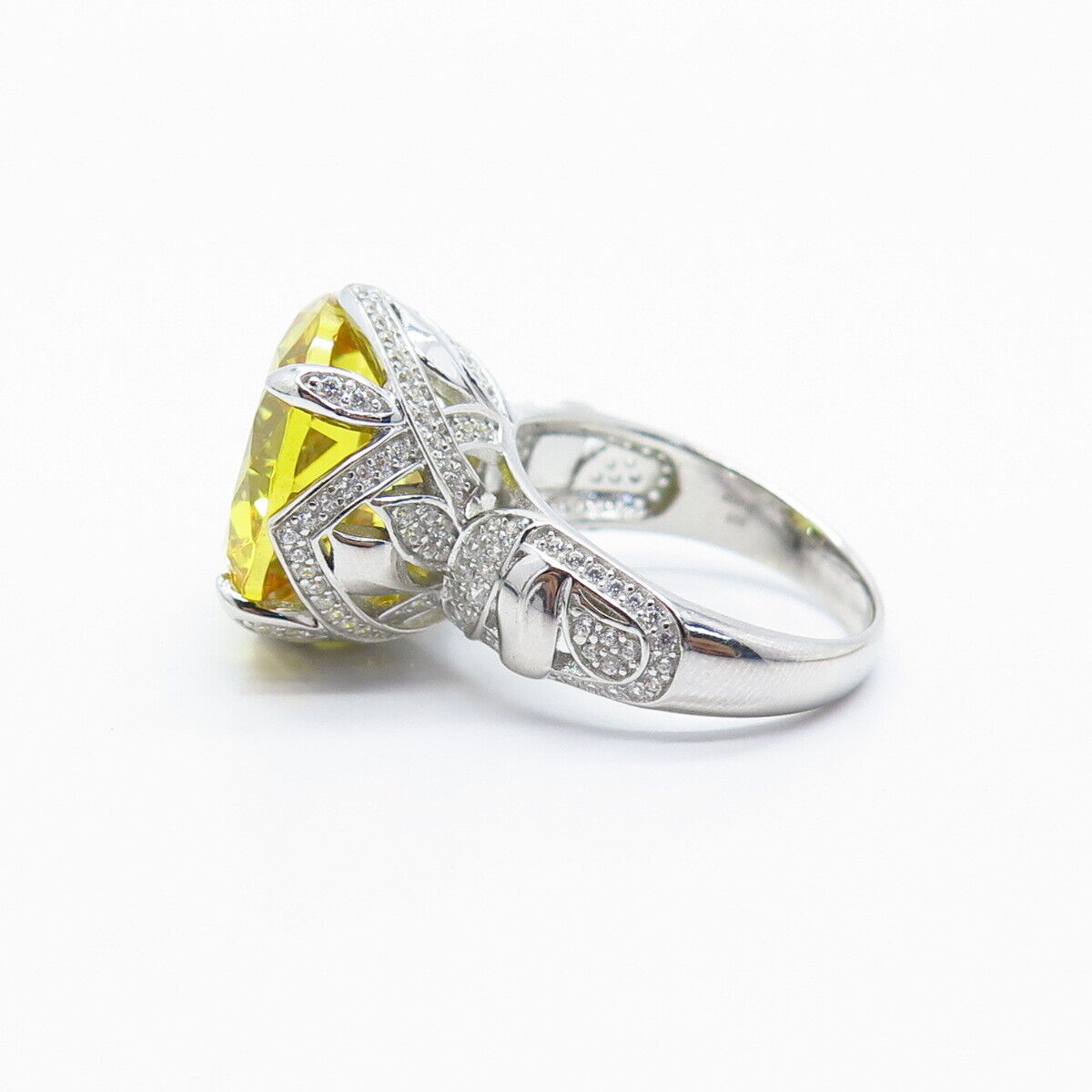 925 Sterling Silver White & Citrine-Tone C Z Ring Size 7.25