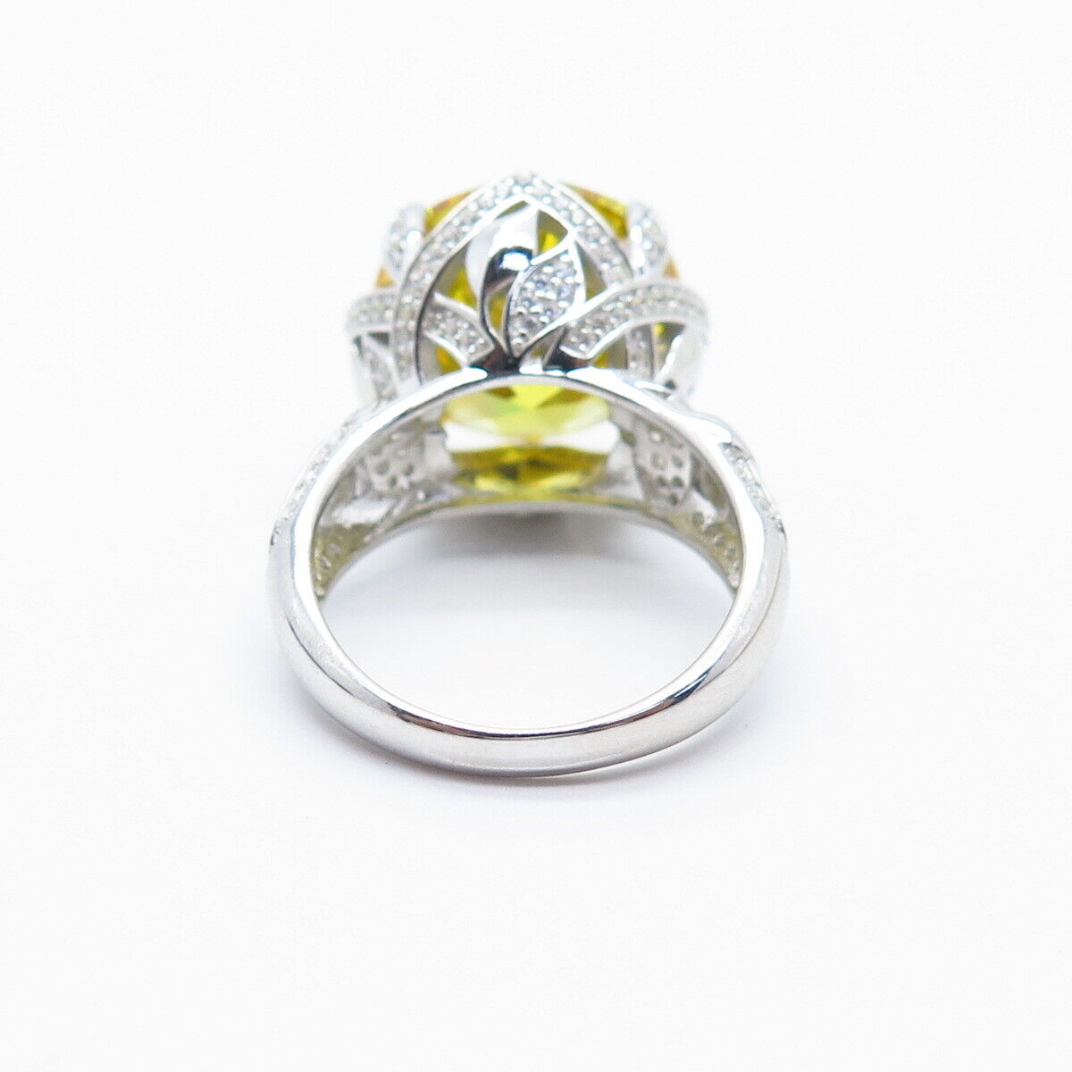 925 Sterling Silver White & Citrine-Tone C Z Ring Size 7.25