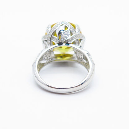 925 Sterling Silver White & Citrine-Tone C Z Ring Size 7.25