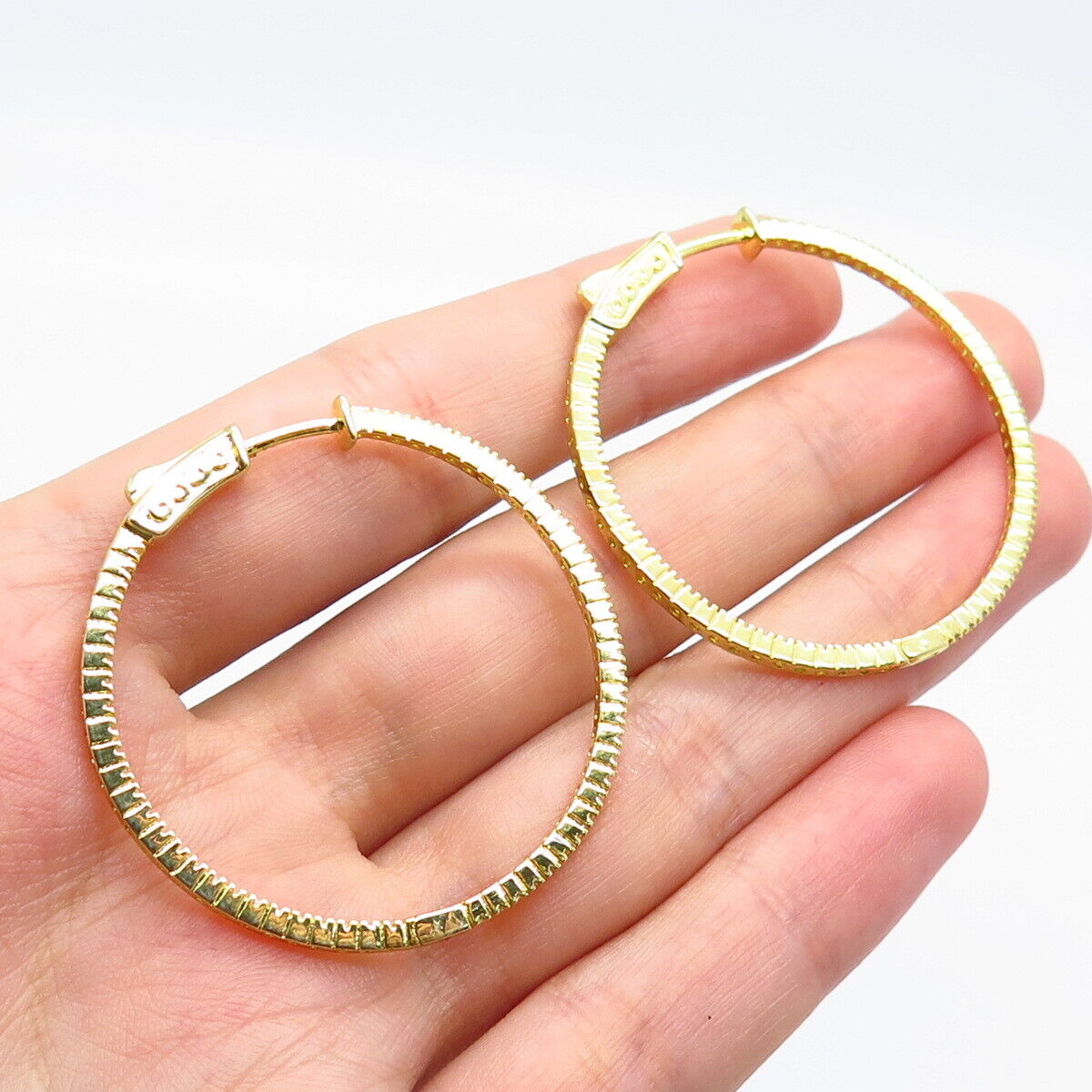 925 Sterling Silver Gold Plated C Z Round Hoop Earrings