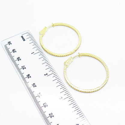 925 Sterling Silver Gold Plated C Z Round Hoop Earrings