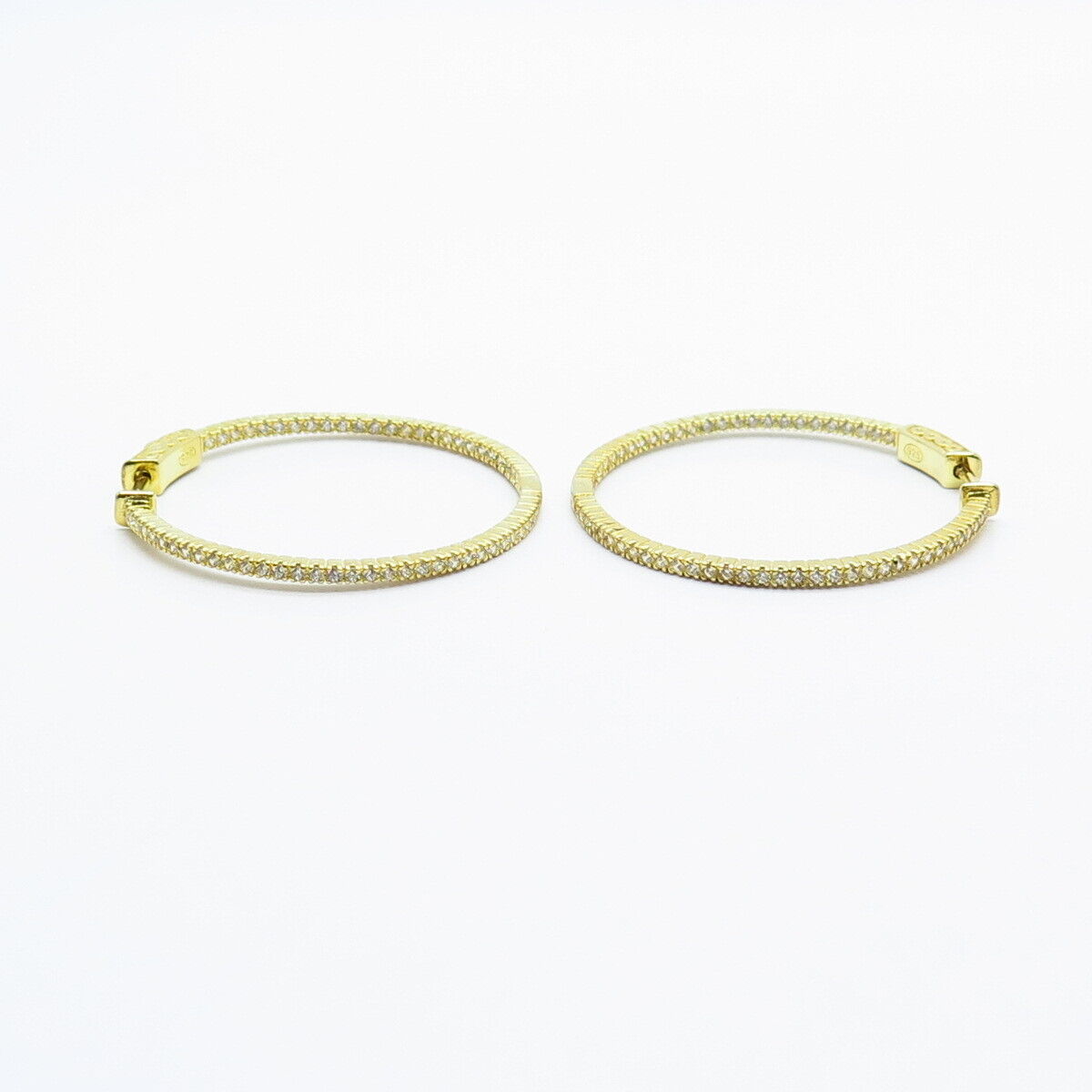 925 Sterling Silver Gold Plated C Z Round Hoop Earrings