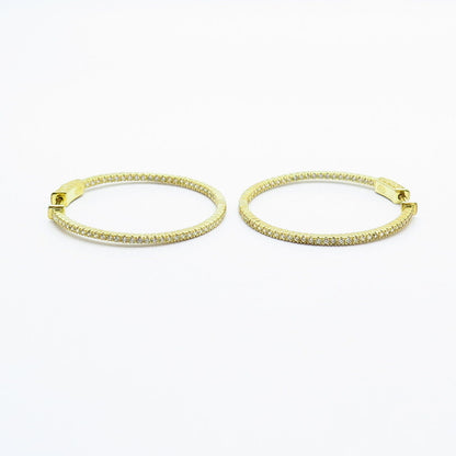 925 Sterling Silver Gold Plated C Z Round Hoop Earrings