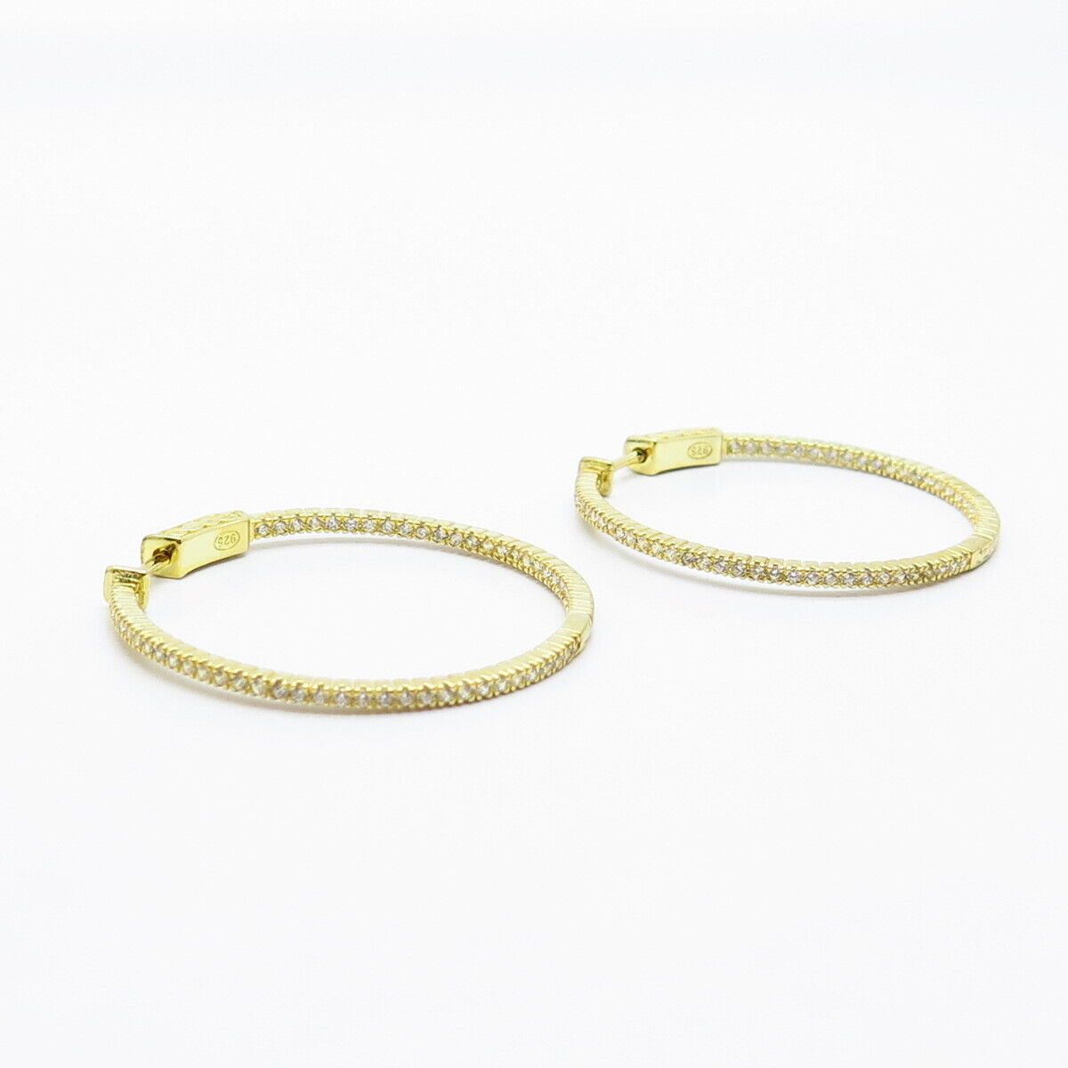 925 Sterling Silver Gold Plated C Z Round Hoop Earrings