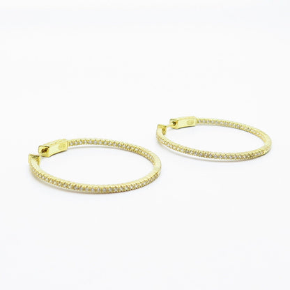 925 Sterling Silver Gold Plated C Z Round Hoop Earrings