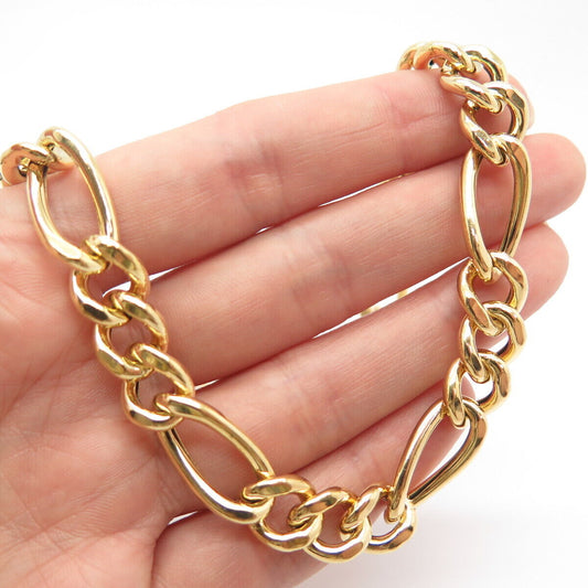 925 Sterling Silver Gold Plated Figaro Chain Necklace 14"