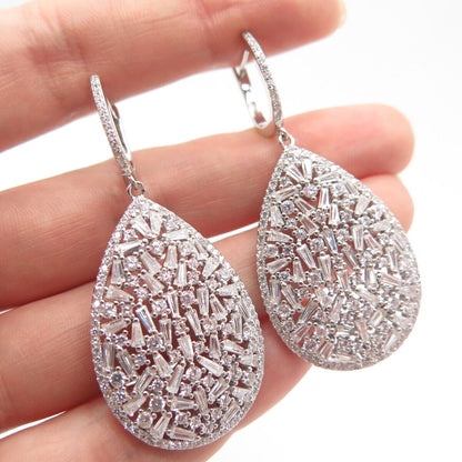 925 Sterling Silver Multi-C Z Dangling Earrings